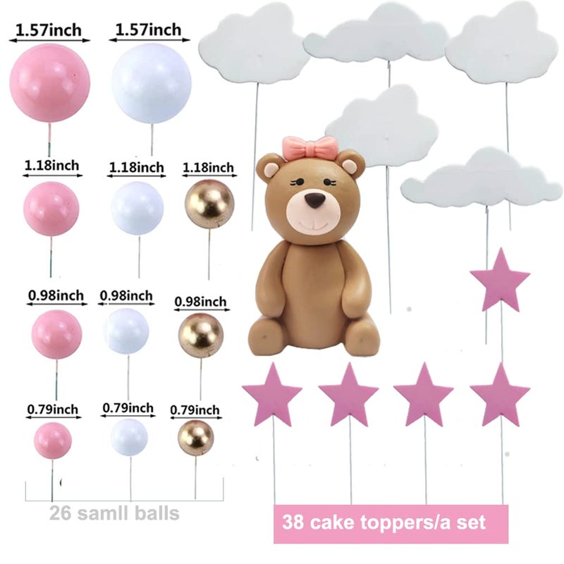 DiDida Pink Baby Bear Cake Topper Girl for Birthday Baby shower 38pcs/set - Image 2
